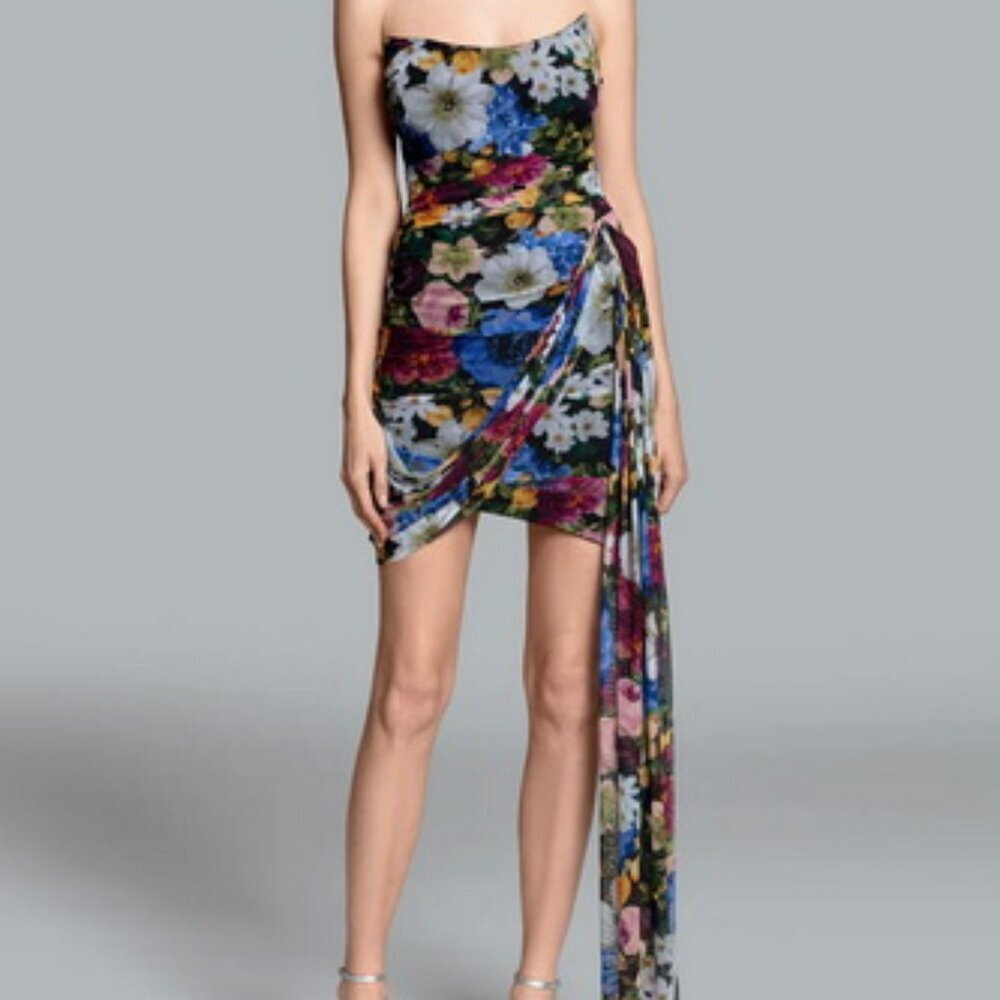 Ghrail Grove Strapless Floral Mesh Mini Dress